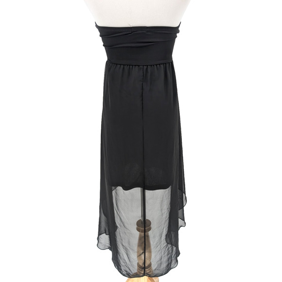 VTG Y2K Wet Seal Black Sequin Sheer Asymmetrical Gothic Chiffon Strapless Dress - Picture 4 of 9